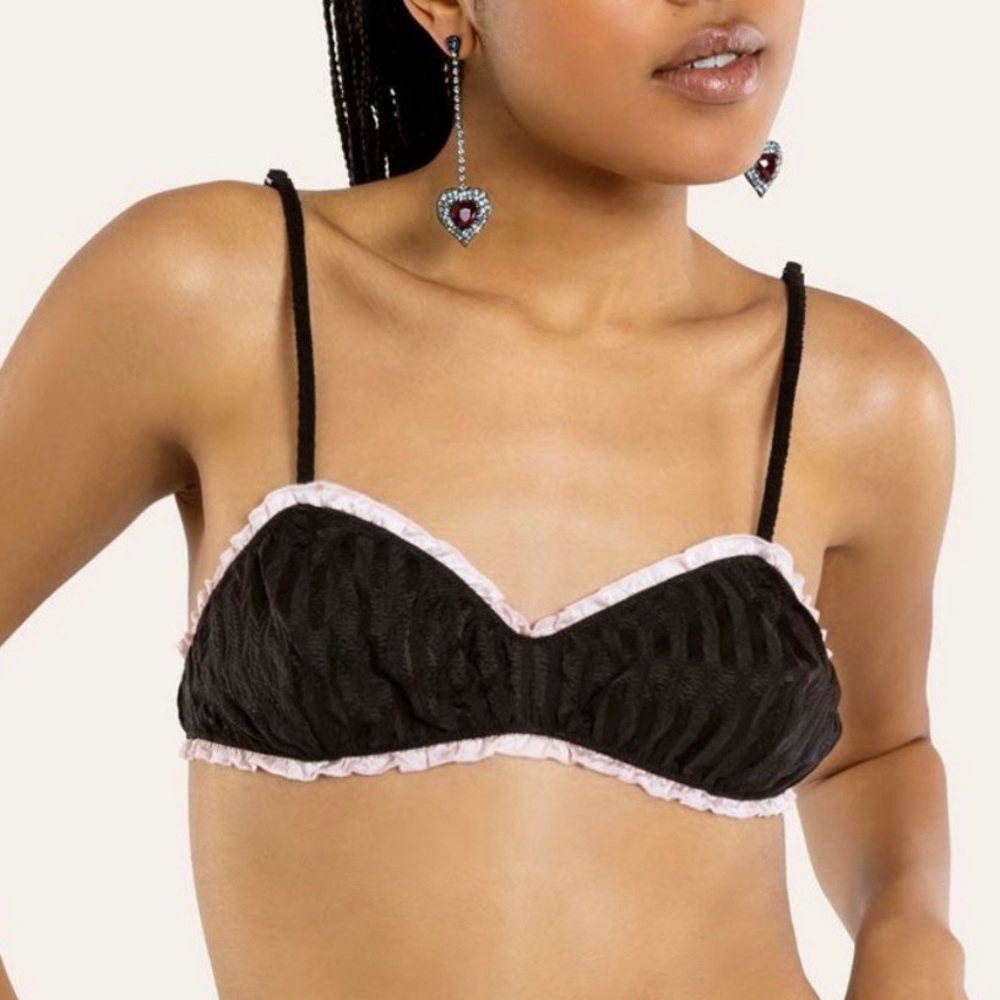 Morgan Lane black and pink ruffle bralette